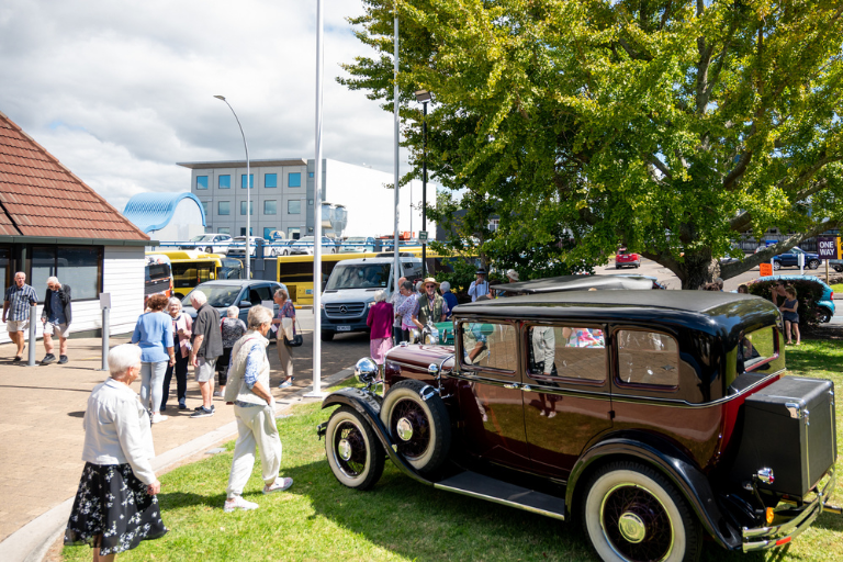Vintage car parked outside of Baycourt